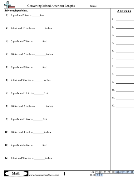 Converting Mixed American Lengths Worksheet - Converting Mixed American Lengths worksheet